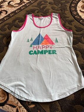 LuLaRoe White Tank Top with Pink Trim and Multicolor Graphic